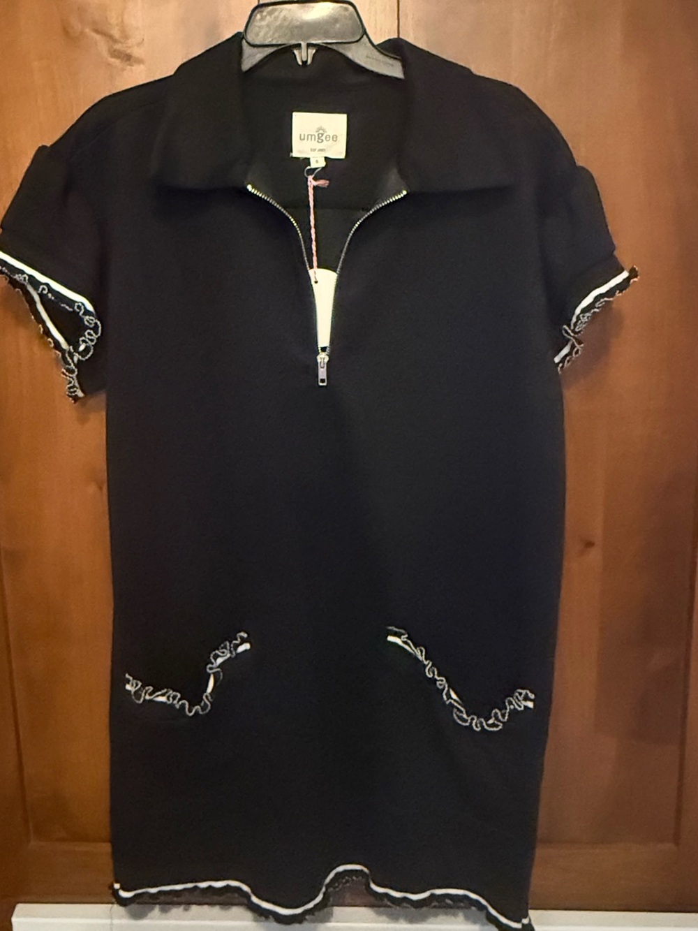 Umgee Black Short-Sleeve Zip Polo Tunic with Contrast Trim
